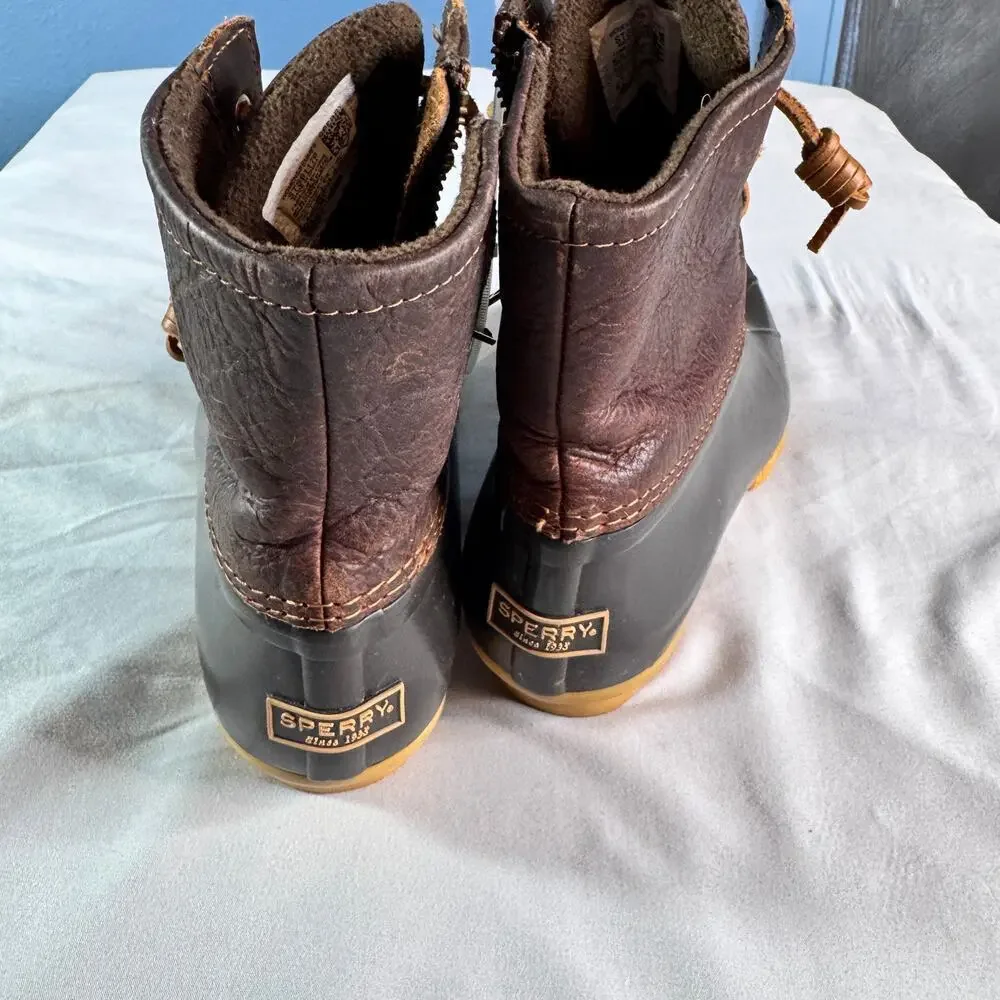 Sperry Saltwater Duck Boots Womens Sz 8 Brown Leather Waterproof Rain Snow